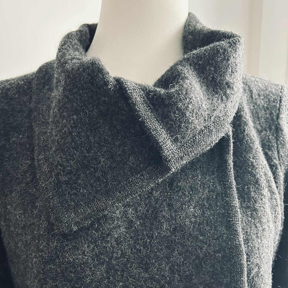 Paul Costelloe Charcoal Wool Felt Minimalist Jacket with Fold Collar – US 8